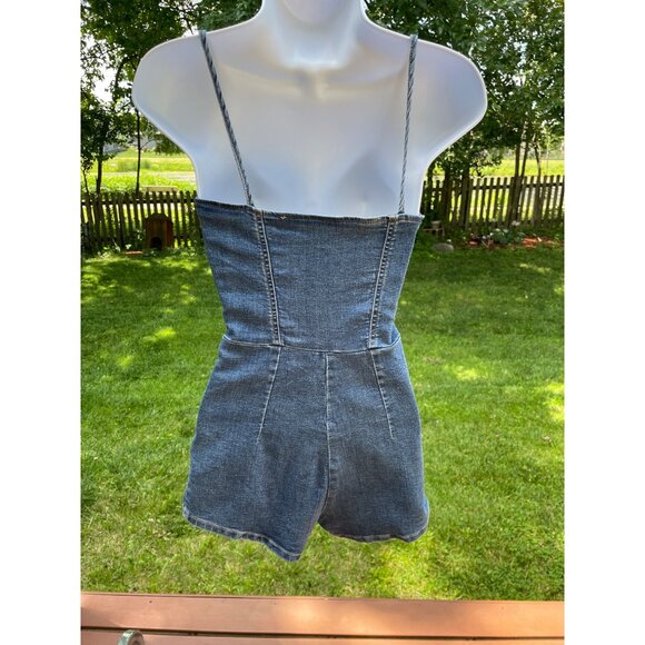 H&M Divided Denim Button-Front Romper With Spaghetti Straps - Picture 4 of 6